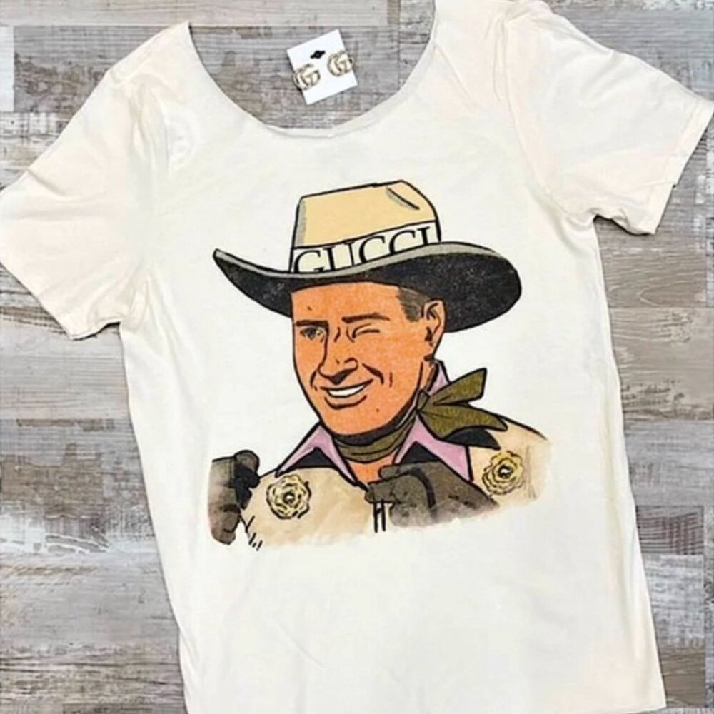 GINA Tees: Ivory Boujee Cowboy Graphic Top